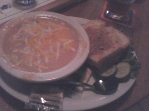 Beer cheese soup and grilled turkey sandwich