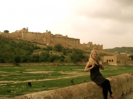 The article's author in front of the Amer Fort, located just about seven miles from Jaipur. The fort is also a palace and was built back in the 16th century.