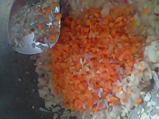 Adding the carrots with the garlic and onion