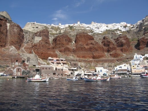 Oia (on the top) and Amoudi (next to the sea) 