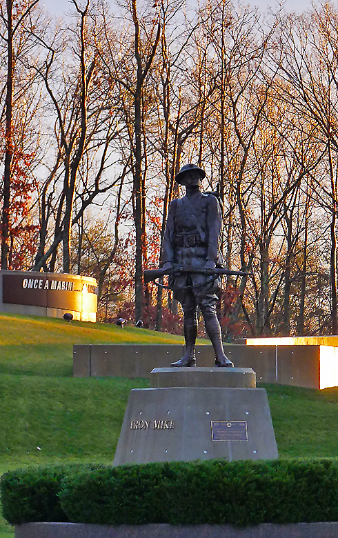 A Bronze Statue of Iron Mike outside the Museum