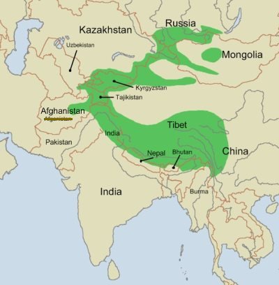 Map of the Range of the Snow Leopard