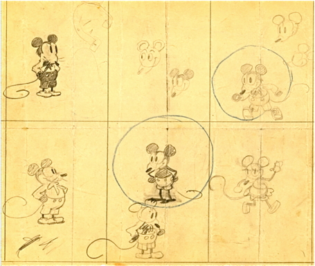 Original sketches of Mickey Mouse.