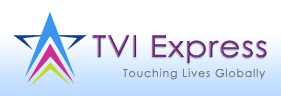 TVI Express logo, with tagline "touching lives globally"