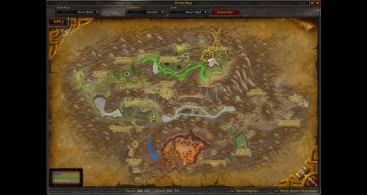 Map Showing NPC Scan Overlay which tells you Rare Mobs in the area and their paths/locations. The circle is about the proximity it needs to be to warn you a mob is near by.