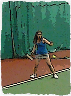 Young tennis player, Megan, practices hitting forehands.