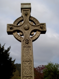 Celtic cross in the cemetery at Glendalough. 