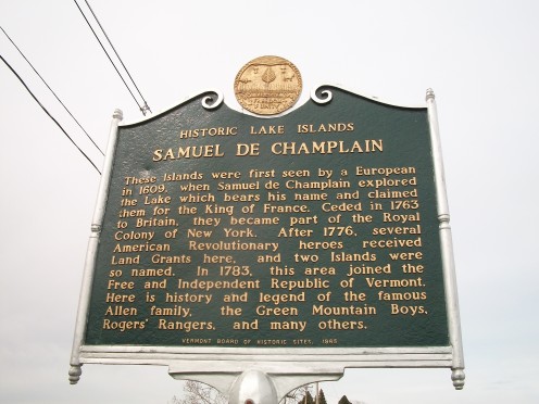 HIstorical plaque, Alburgh, Vermont, recalling Samuel de Champlain