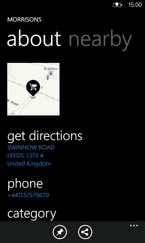Details and directions from Bing