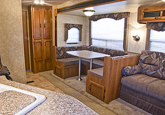 The trailer's cabinet doors look good but aren't as durable as your home cabinet doors.
