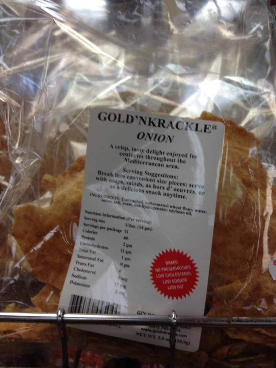 A Mediterranean baked, onion cracker is one of the specialty items sold at this market. Very tasty!