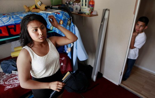 Belen Rodriguez gets ready for graduation. She remembers being terrified to go to school before Green Dot took over Locke High School. 