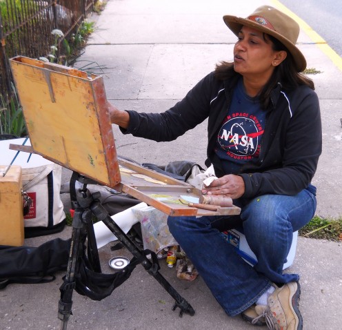 Pratima Rao painting in Historic Downtown Milton. 