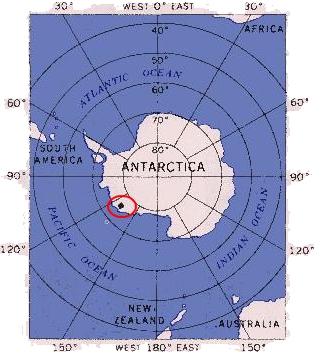 Antarctica, showing the location of Byrd Station and the Erven Nunataks.