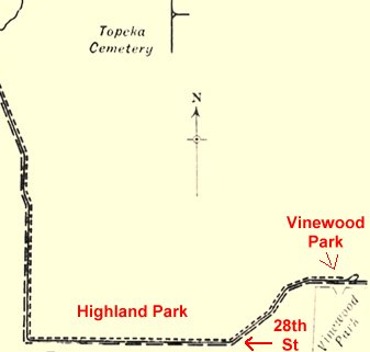 A portion of Ray Hilner's 1905 map of rail lines in Topeka.