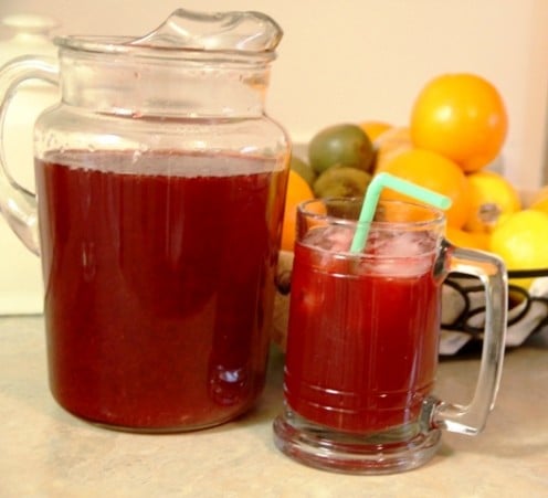 Two quarts of fresh and healthy raspberry lemonade