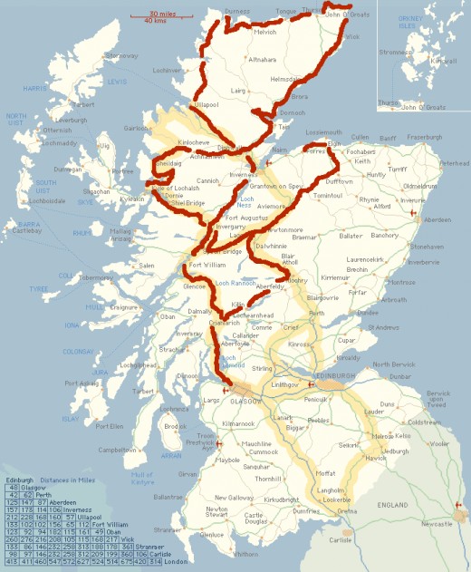 Map of Scotland showing our route.