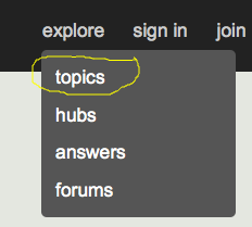 Click on TOPICS to get into the different HubPages categories