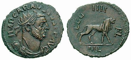 A coin minted during the Carausian occupation of Britain. (circa 288-290 A.D., Londinium)