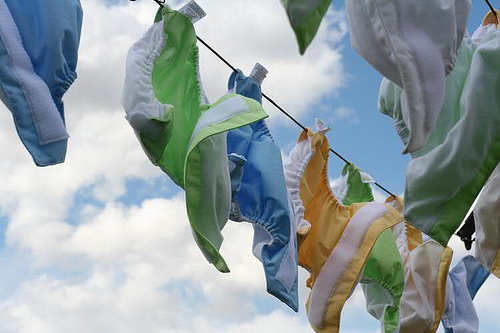 Going green with cloth diapers drying outside on the line!
