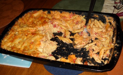 After 5 adults ate dinner, either pack in plastic ware for another meal or divide into reheatable servings and freeze or refrigerate the portions.