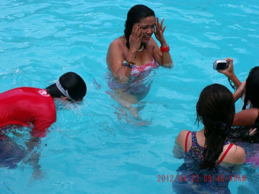 Swimming with my three grandchildren in Poracay