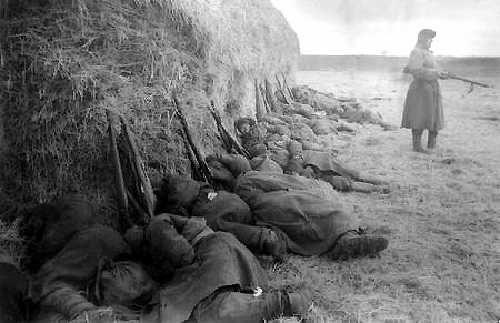 Russian soldiers resting at their post in Stalingrad 1942