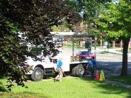 Plywood is down, the cherry picker truck is in place. Plywood is down, the cherry picker truck is in place.