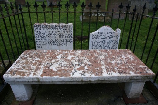 The gravestones of the 'Wigtown Martyrs' in Wigtown, Scotland The gravestones of the 'Wigtown Martyrs' in Wigtown, Scotland
