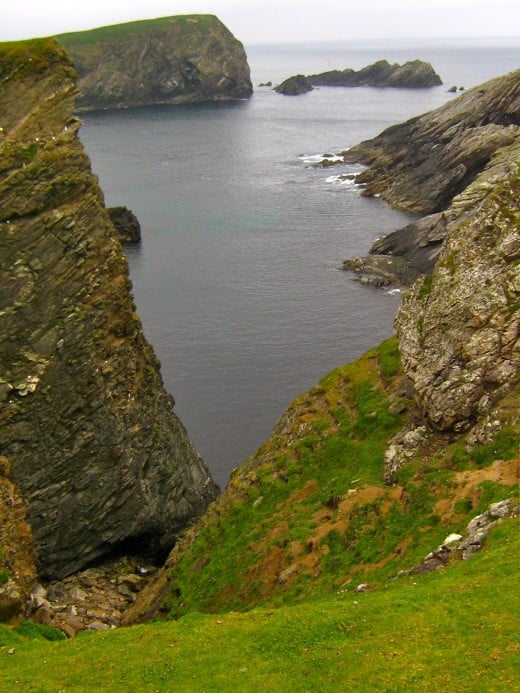 Looking down at the cliff tops