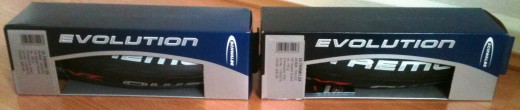 A new set of Schwalbe Ultremo ZX road racing tires ready to fit to the bike. 