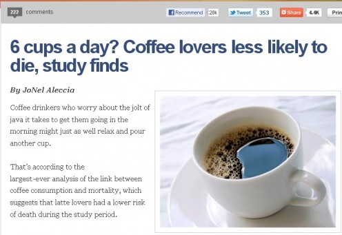 6 cups a day may cause you to die less.