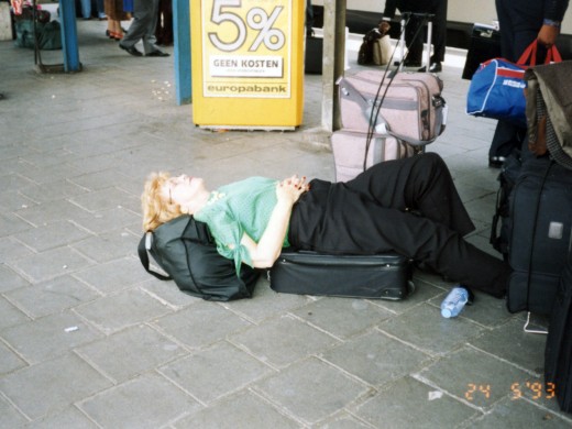 Waiting for the train in Brussels on very little sleep!