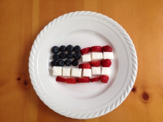 Kids will love to arrange the fruit and cake into our stars and stripes