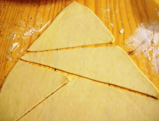 Cut the dough into triangles.  I don't really care about the size, though you can cut them more evenly than I did here.