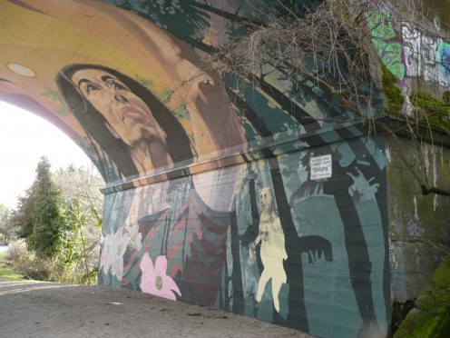 The right side of the mural "Bridging" by Frank Lewis, Victoria, BC.