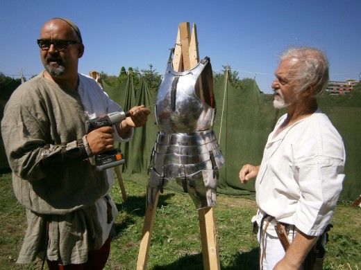 Experimentational archery. This armour is a replica of 1450's Milanese armour, made of double layered springsteel.not tempered but modern springsteel nonetheless.