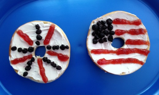 Start the patriotic holiday off with these red, white, and blue bagels.