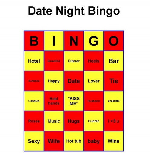Date Night Bingo!!!  A great idea for group dates and at home dates. It's a fun and inexpensive idea. 