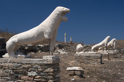The famous Lion Terrace of Delos  was carved from Naxian marble at the end of the 7th century BC. (This photograph was taken by Ggia on April 24, 2011.)