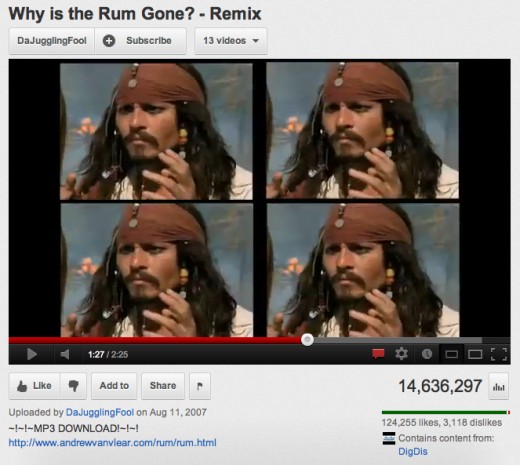 Awesome remix from "Pirates of the Caribbean" of Captain Jack Sparrow demanding "Why is he Rum Gone?"