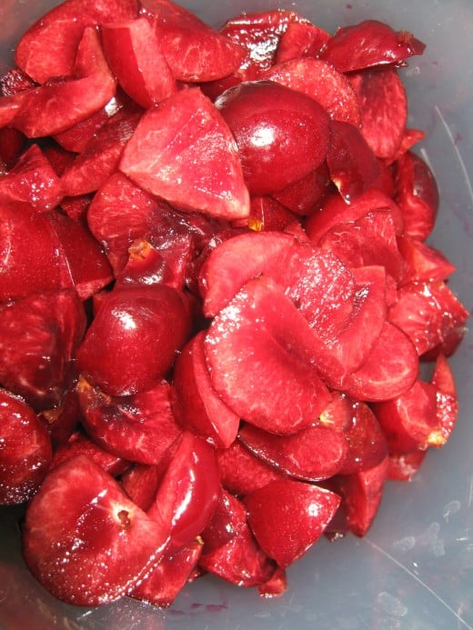 Pitted cherries, chopped roughly. 