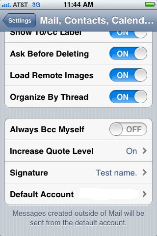 Tap the left-pointing "Mail" arrow in the upper-left corner to return to the Mail, Contacts, Calendars screen.