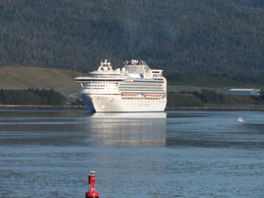 The Diamond Princess pulling into Ketchikan Alaska behind us.