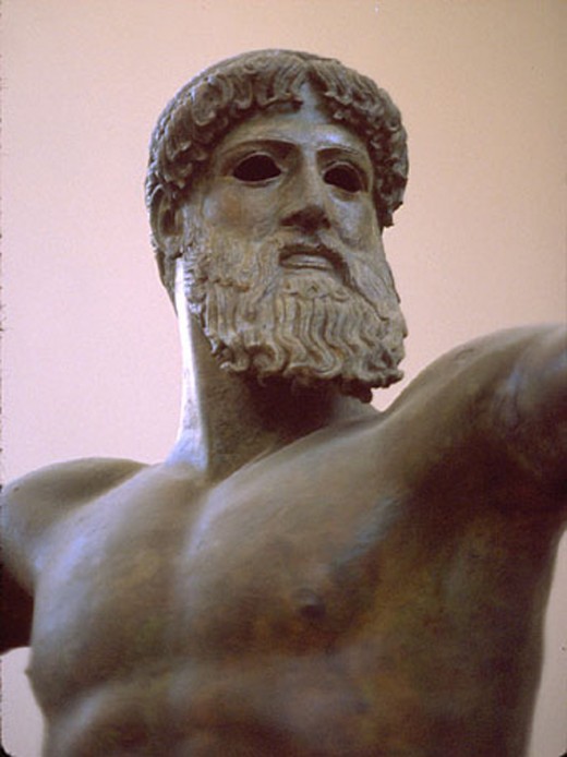 A bronze statue of Zeus, the most powerful God in the extinct religion of Ancient Greece.