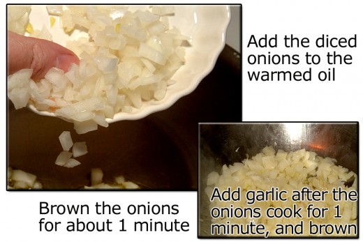 Place onions in the pan and cook for 1 minute. Then, add garlic and cook until light brown.