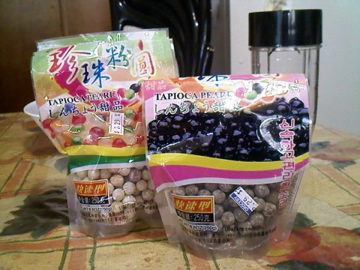 Both rainbow colored and black pearls tapioca. I got both from a Vietnamese store.