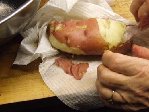 Microwave a large potato, then mash it.