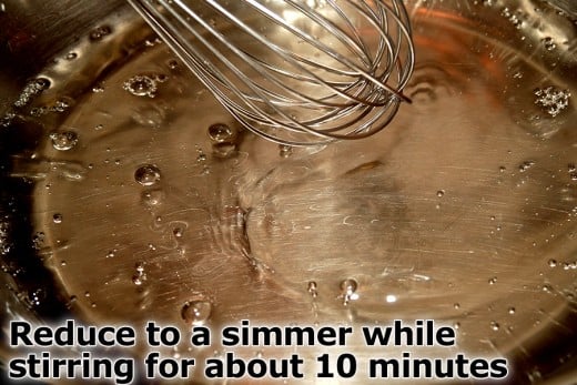 Once syrup has come to a boil, reduce to a simmer and stir for about 10 more minutes. 