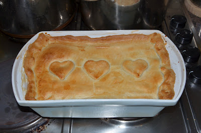 Yummy Sausage, Bacon and Leek Pie topped with love!